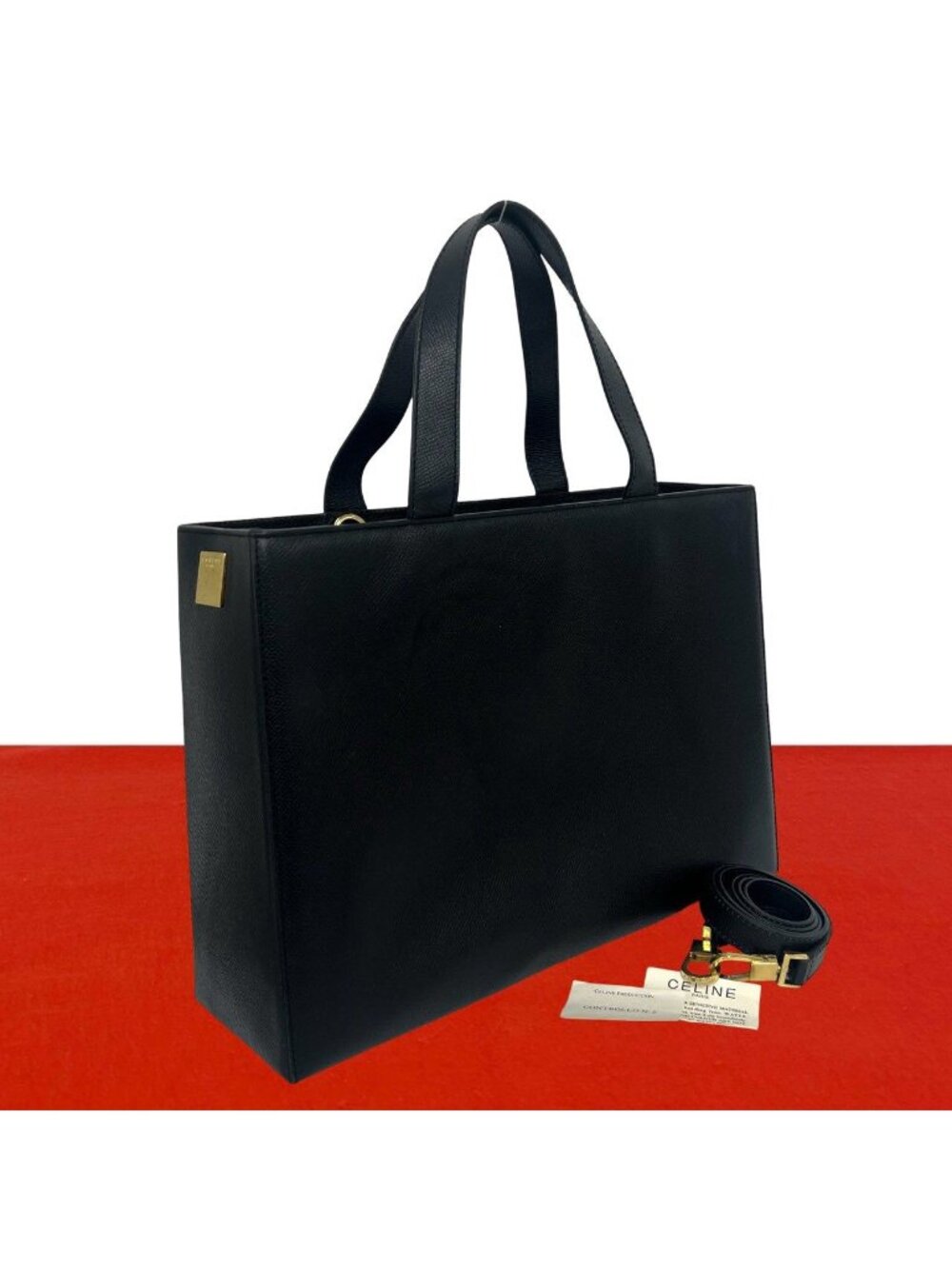 Celine Logo Leather 2-Way Shoulder Bag Tote Black